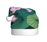 UFhgjjb Christmas Hat for Adult – Festive Santa Hat Unisex Lotus flowers and lotus leaves Print Xmas Headwear, Plush Holiday Party Hat
