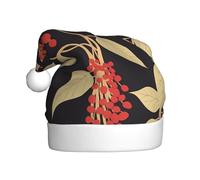 UFhgjjb Christmas Hat for Adult â€“ Festive Santa Hat Unisex Red berries on the vine Print Xmas Headwear, Plush Holiday Party Hat