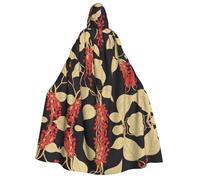UFhgjjb Halloween Hooded Cloak Costume Cape â€“ Adult Red berries on the vine Print Costume Robe for Masquerade, Carnival, Comic Exhibition