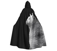 UFhgjjb Halloween Hooded Cloak Costume Cape â€“ Adult White cat looking into the distance Print Costume Robe for Masquerade, Carnival, Comic Exhibition