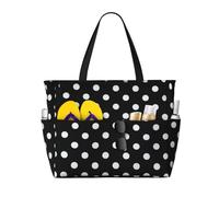 UFhgjjb Large Capacity Tote Bag â€“ Black & White Big Dot Print Travel Beach Bag with Multiple Pockets for Vacation, Camping, Cruise