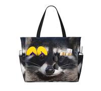 UFhgjjb Large Capacity Tote Bag â€“ Little Raccoon Face Print Travel Beach Bag with Multiple Pockets for Vacation, Camping, Cruise
