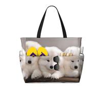 UFhgjjb Large Capacity Tote Bag â€“ Little White Dogs Pattern Print Travel Beach Bag with Multiple Pockets for Vacation, Camping, Cruise