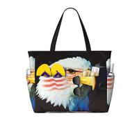 UFhgjjb Large Capacity Tote Bag â€“ Patriotic Eagle Print Travel Beach Bag with Multiple Pockets for Vacation, Camping, Cruise