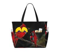 UFhgjjb Large Capacity Tote Bag â€“ Red Birds Fauna Wild Print Travel Beach Bag with Multiple Pockets for Vacation, Camping, Cruise