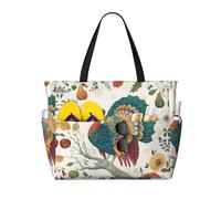 UFhgjjb Large Capacity Tote Bag â€“ Thanksgiving Turkey Print Travel Beach Bag with Multiple Pockets for Vacation, Camping, Cruise