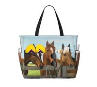 UFhgjjb Large Capacity Tote Bag â€“ Three Horses Print Travel Beach Bag with Multiple Pockets for Vacation, Camping, Cruise