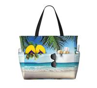 UFhgjjb Large Capacity Tote Bag â€“ Tropical Palm Tree Hawaii Beach Print Travel Beach Bag with Multiple Pockets for Vacation, Camping, Cruise
