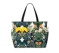 UFhgjjb Large Capacity Tote Bag â€“ Tropical Summer Hawaiian Flower Palm Leaves Print Travel Beach Bag with Multiple Pockets for Vacation, Camping, Cruise