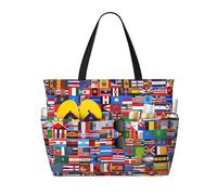 UFhgjjb Large Capacity Tote Bag â€“ Various flags Print Travel Beach Bag with Multiple Pockets for Vacation, Camping, Cruise