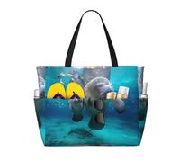 UFhgjjb Large Capacity Tote Bag â€“ West Indian Manatees Print Travel Beach Bag with Multiple Pockets for Vacation, Camping, Cruise