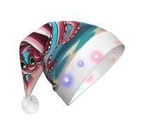 UFhgjjb Octopus's Joy Print LED Christmas Hat for Adults - Festive Santa Hat, Plush Unisex Holiday Headwear for Xmas, New Year