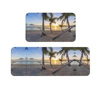 UFhgjjb Paradise Beach Palm Trees Print Kitchen Floor Mat 2 Sets â€“ Crystal Velvet Rugs for Laundry Room, Dining Room, Sink, Outdoor Entrance