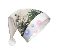 UFhgjjb Plant close-up Print LED Christmas Hat for Adults - Festive Santa Hat, Plush Unisex Holiday Headwear for Xmas, New Year