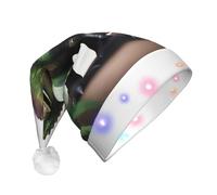 UFhgjjb Poisoned Dinosaur Print LED Christmas Hat for Adults - Festive Santa Hat, Plush Unisex Holiday Headwear for Xmas, New Year
