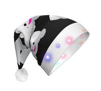 UFhgjjb Rose red mouth smiley cloud Print LED Christmas Hat for Adults - Festive Santa Hat, Plush Unisex Holiday Headwear for Xmas, New Year