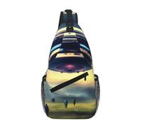 UFhgjjb Unisex UFO landing Print Daypack - Durable Cross Chest Bag, Lightweight Travel Backpack for Hiking and Casual Use