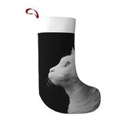 UFhgjjb White cat looking into the distance Print Christmas Stocking – Large Personalized Holiday Decor, Xmas Tree Home Decoration