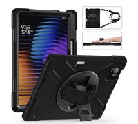 UFinetech for Xiaomi Mi Pad 7/ Mi Pad 7 Pro Case, MiPad 7/ Pad 7 Pro Shockproof Case 11.2", 360 Rotate Stand Hand Strap Shoulder Strap Pencil Holder Protective Cover, Tablet for Men Women Kids, Black