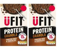 UFIT Protein Granola Toasted Oats & Chocolate Cereal 375g - High Protein Breakfast - Healthy Wholegrain Cereal - Quick & Nutritious Start (Pack of 2)