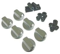 Ufixt Universal Cooker Control Knobs | 6 Pack Silver Oven Dial Kit | Includes 18 Adapters for All Shaft Sizes | Compatible with Most Brands