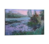 UFJWK55F99 Landscape Painting, Water Lilies on The Lake, Still Life Floral Poster Decorative Painting Canvas Wall Posters And Art Picture Print Frame-style 20x30inch(50x75cm)