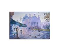 UFJWK55F99 Watercolor Winter Street in The Old Town Poster Decorative Painting Canvas Wall Posters And Art Picture Print Unframe-style 16x24inch(40x60cm)
