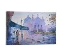 UFJWK55F99 Watercolor Winter Street in The Old Town Poster Decorative Painting Canvas Wall Posters And Art Picture Print Frame-style 24x36inch(60x90cm)