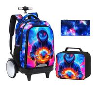 UFNDC Big Wheel Rolling Backpack for Boys, Water-Resistant Wheeled School Bag, 3-Pack Kids Roller Bookbag Travel Set