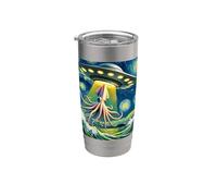 UFO Abducting Giant Squid Van Gogh Starry Night Art Design Stainless Steel Insulated Tumbler