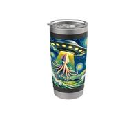 UFO Abducting Giant Squid Van Gogh Starry Night Art Design Stainless Steel Insulated Tumbler