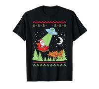 UFO Abducting Santa Sleigh Ugly Christmas Sweater Tee Value Graphic T-Shirt, Men, Black, S
