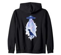 UFO Abducting T-Rex Dinosaur Space Cosmic Art Zip Hoodie