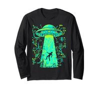 UFO Abduction ASCII Pixel Art Alien Beam Long Sleeve T-Shirt