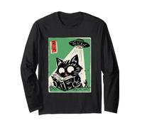 UFO Abduction Cat Reading Book Cosmic Anime Long Sleeve T-Shirt