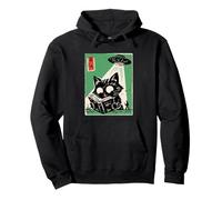UFO Abduction Cat Reading Book Cosmic Anime Pullover Hoodie