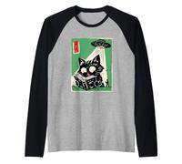 UFO Abduction Cat Reading Book Cosmic Anime Raglan Baseball Tee