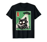 UFO Abduction Cat Reading Book Cosmic Anime T-Shirt