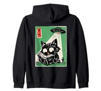 UFO Abduction Cat Reading Book Cosmic Anime Zip Hoodie