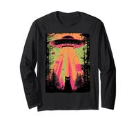UFO Abduction Cat Vintage Sci-Fi Retro Alien Art Gift Long Sleeve T-Shirt