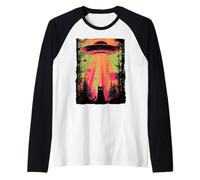 UFO Abduction Cat Vintage Sci-Fi Retro Alien Art Gift Raglan Baseball Tee