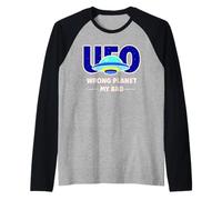UFO Aficionado Retro Flying Saucer Wrong Planet My Bad Raglan Baseball Tee