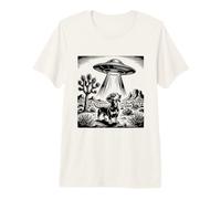 UFO Alien Abduction Dachshund Desert Vintage Funny Dog Lover Premium T-Shirt