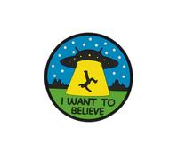 UFO Alien Abduction PVC Patch - “Believe” - Glow in The Dark Stars - Hook and Loop Backing - 3 Inch Round Morale Patch for Hats, Bags, Jackets