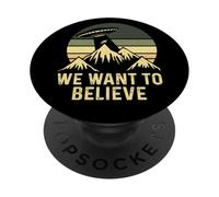 UFO Alien Abduction We Want To Believe Retro Style Funny PopSockets Adhesive PopGrip