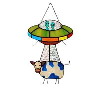 UFO Alien Cow Pendant Stained Glass Suncatcher Window Panel Garden Decorations