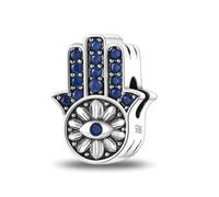 UFO Alien Evil Eye Hamsa Lucky Love Heart Elephant Dog Cat Charm Bead Pendant 925 Sterling Silver Compatible With Pandora Charm Moments Bracelet (Star Eye Hamsa Hand Fatima)