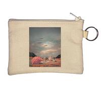 UFO Alien Invasion Retro Style Vintage Poster Key Chain Coin Purse Beige