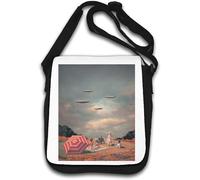 UFO Alien Invasion Retro Style Vintage Poster Shoulder Bag White