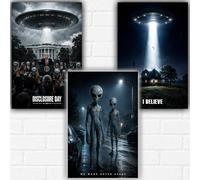UFO Alien Poster Set A3 (Set of 3) - Alien & Sci-Fi Wall Art Prints - Paranormal Space Decor Collection